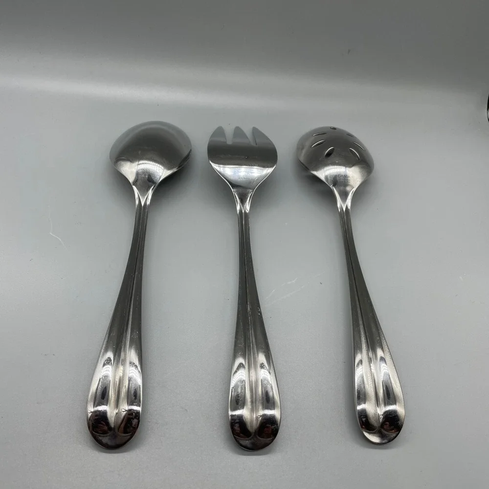Dansk ALSACE Stainless Steel 3 Piece Serving Set Slotted Spoon Meat Fork Spoon